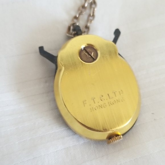 Rare Vintage Hamlin Black Gold Ladybug Necklace Watch Wind Up - Picture 4 of 6